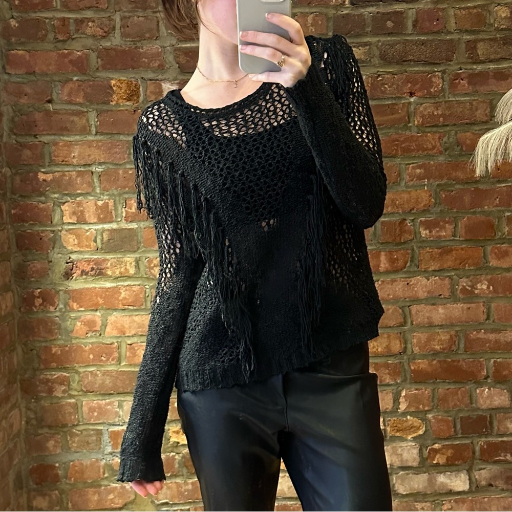 Black Crochet Fringe Sweater